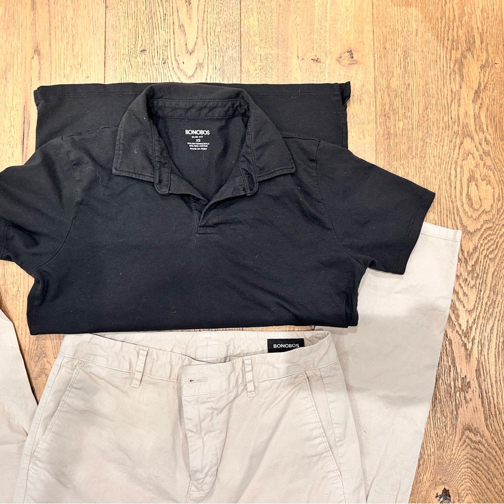 Bonobos Men's lightweight chino & Black Polo Shirt set